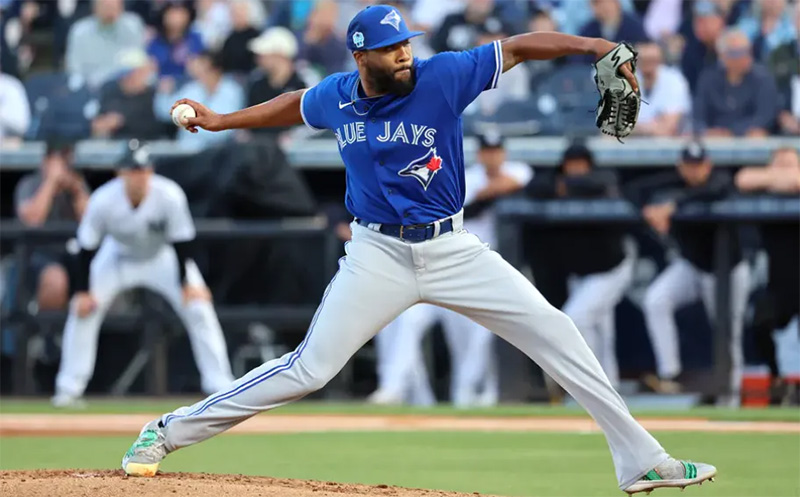 Jay Jackson pitching for the Blue Jays